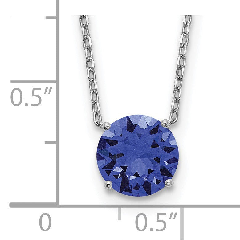 Sterling Silver Rhodium-plated Blue Crystal 16.5 inch Necklace with 2 inch extension