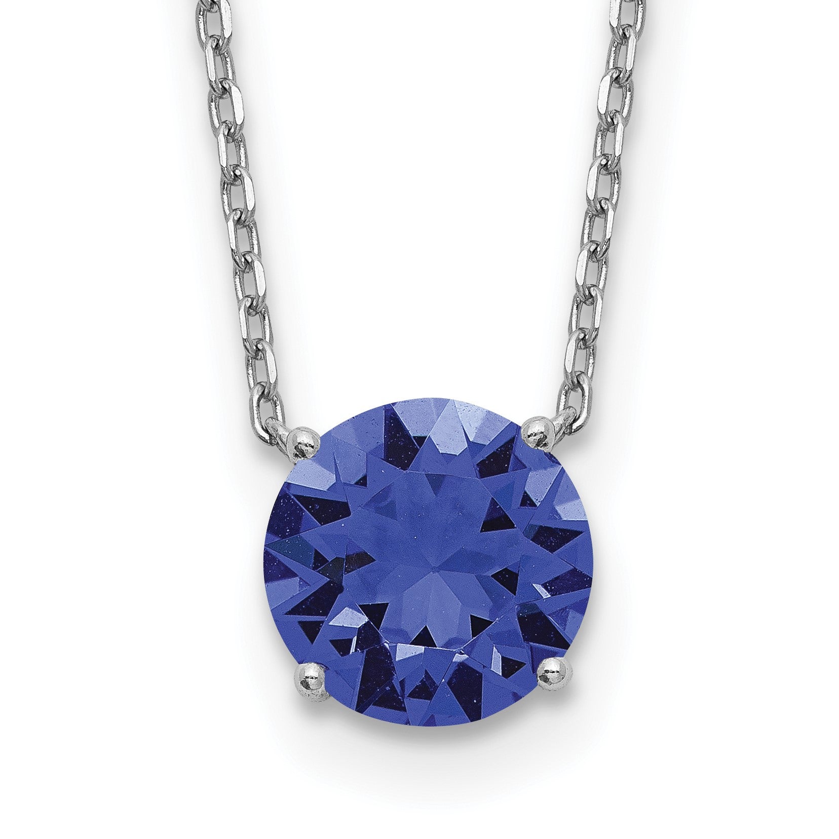 Sterling Silver Rhodium-plated Blue Crystal 16.5 inch Necklace with 2 inch extension