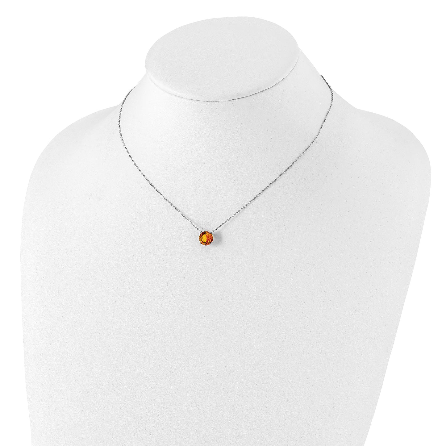 Sterling Silver Rhodium Plated Dark Yellow Swarovski Crystal 16.5 inch Necklace with 2 inch extension