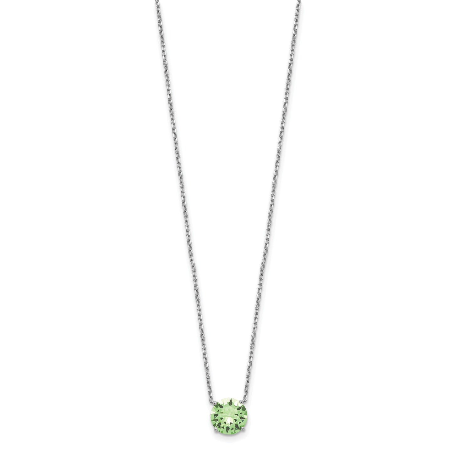 Sterling Silver Rhodium-plated Green Crystal 16.5 inch Necklace with 2 inch extension