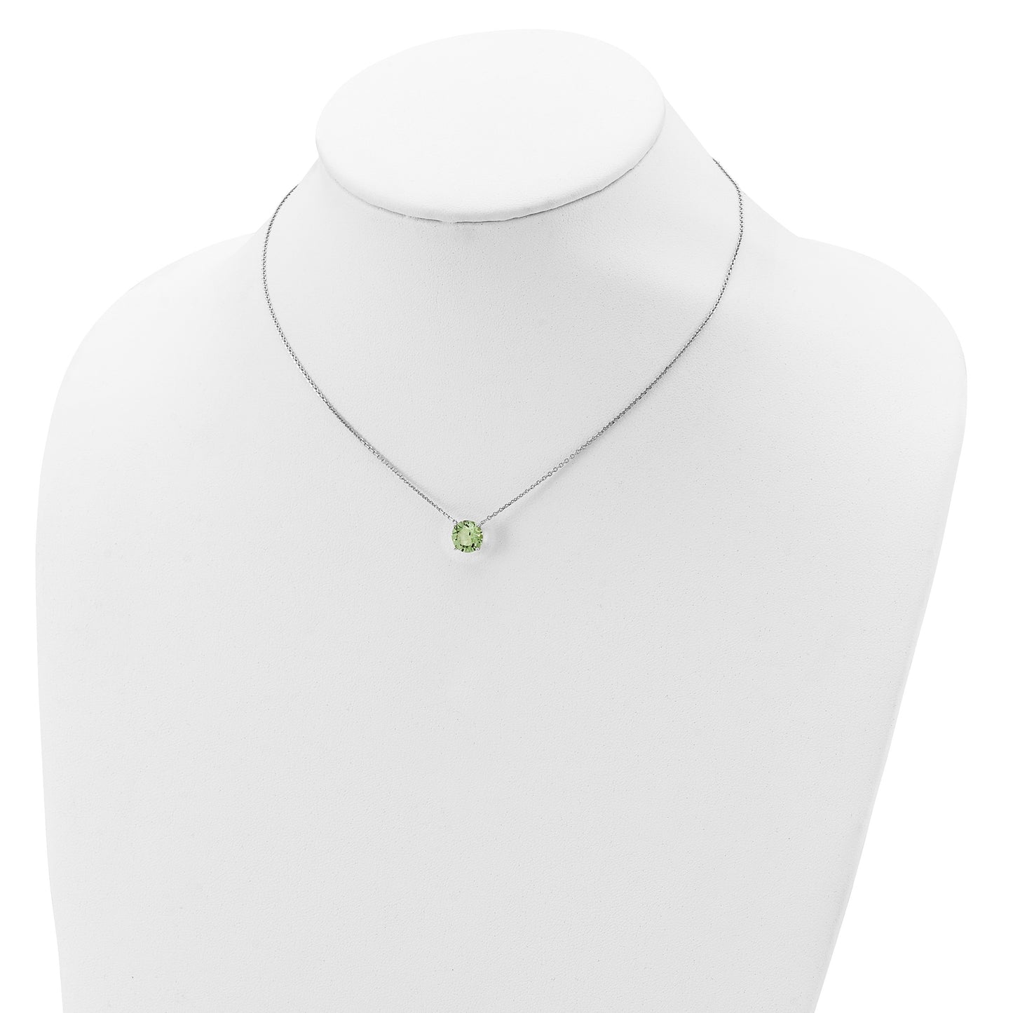 Sterling Silver Rhodium-plated Green Crystal 16.5 inch Necklace with 2 inch extension