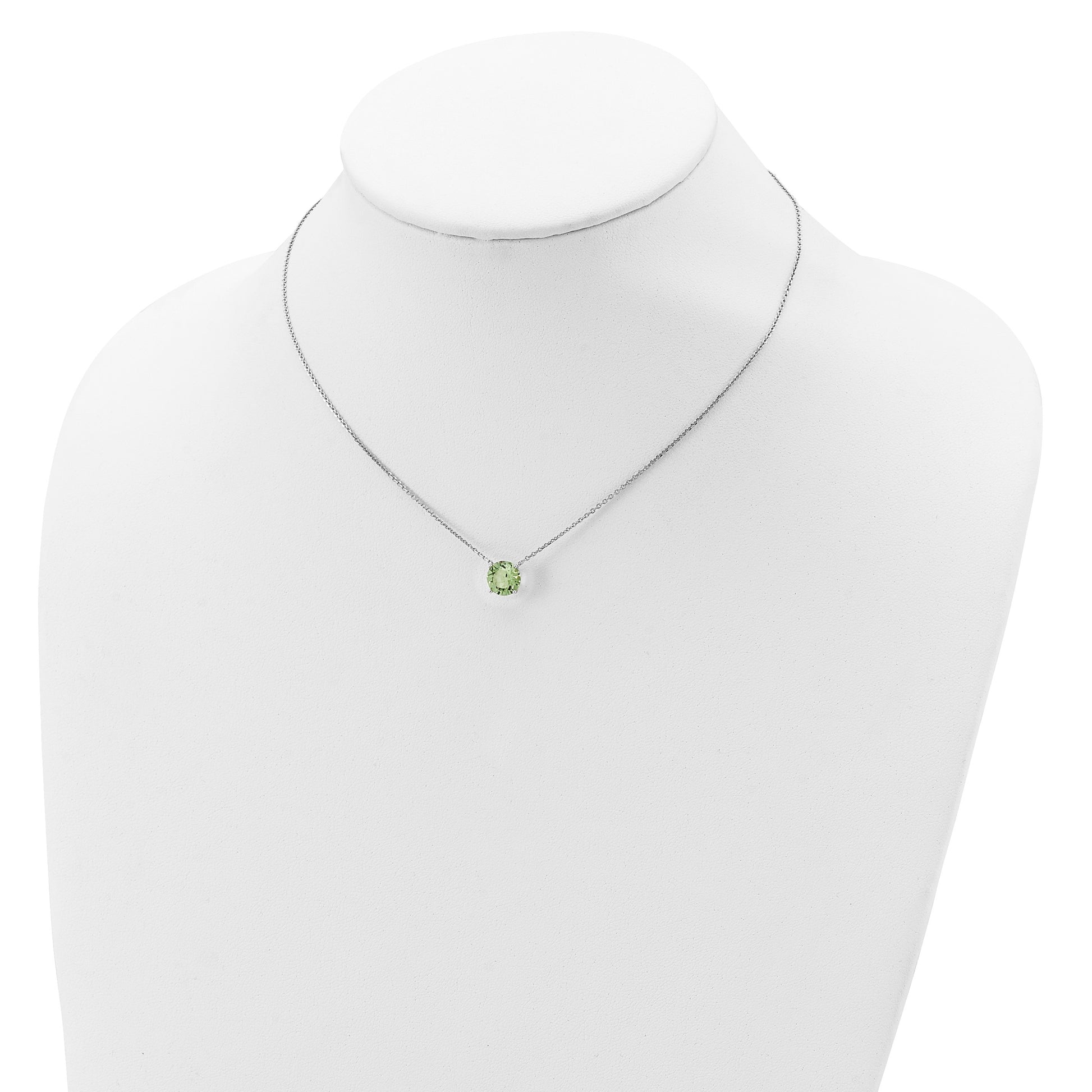 Sterling Silver Rhodium-plated Green Crystal 16.5 inch Necklace with 2 inch extension