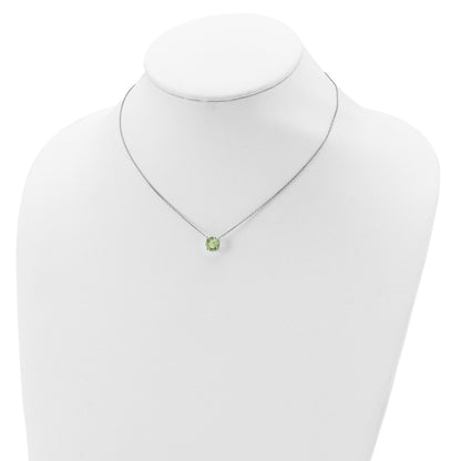 Sterling Silver Rhodium-plated Green Crystal 16.5 inch Necklace with 2 inch extension