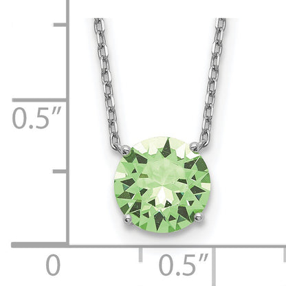 Sterling Silver Rhodium-plated Green Crystal 16.5 inch Necklace with 2 inch extension