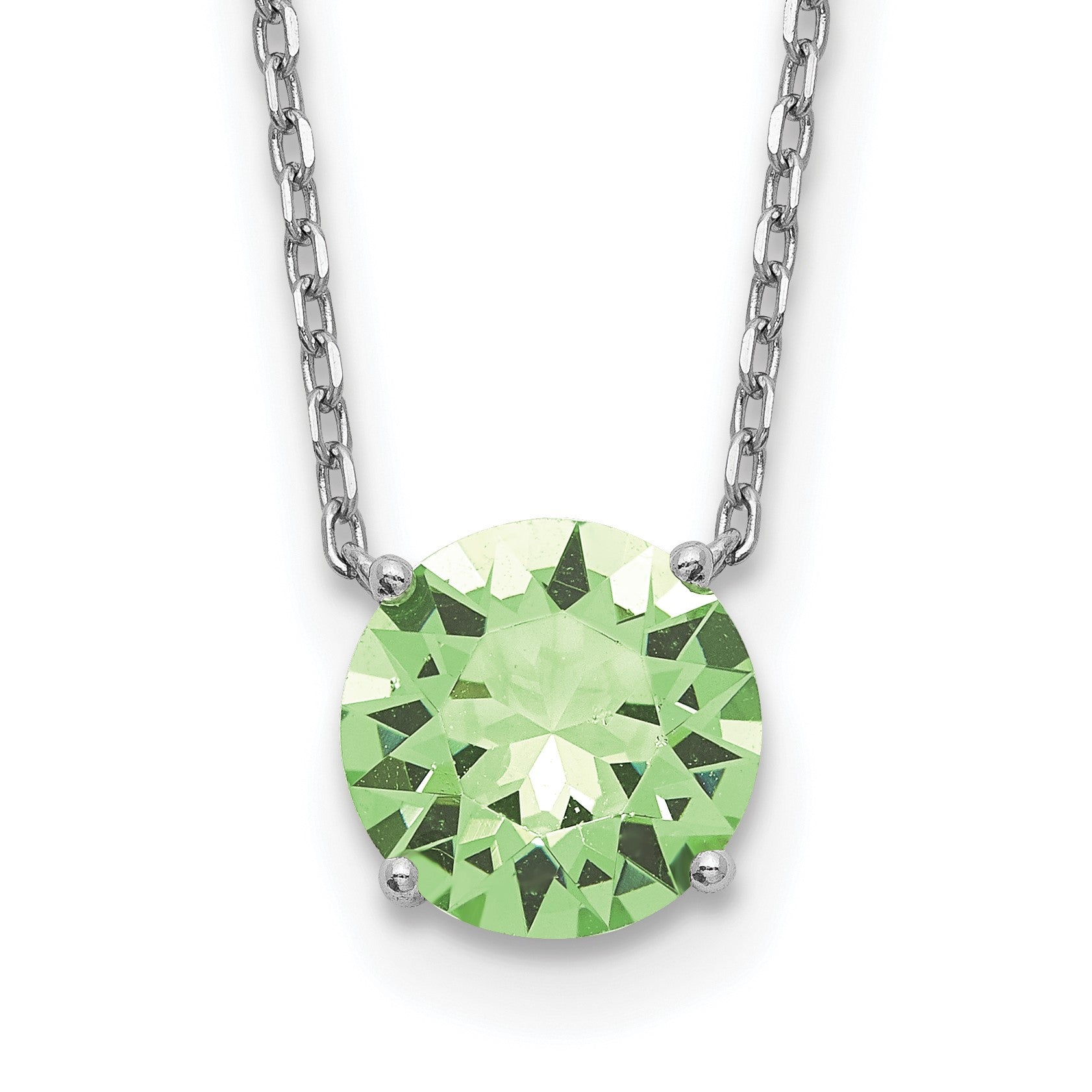 Sterling Silver Rhodium-plated Green Crystal 16.5 inch Necklace with 2 inch extension