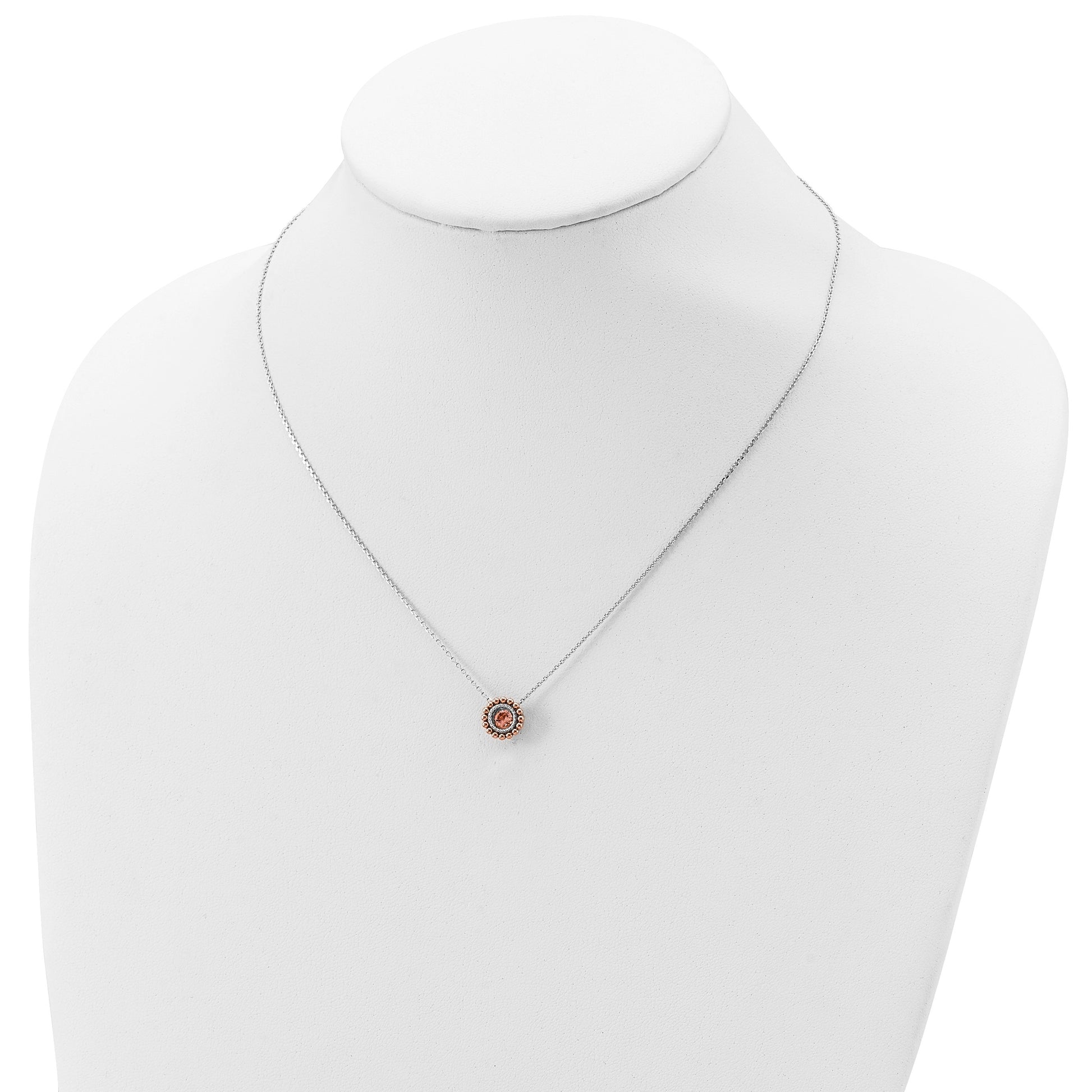 Sterling Silver RH-pltd Rose-tone Moving Pink CZ w/2in ext Necklace
