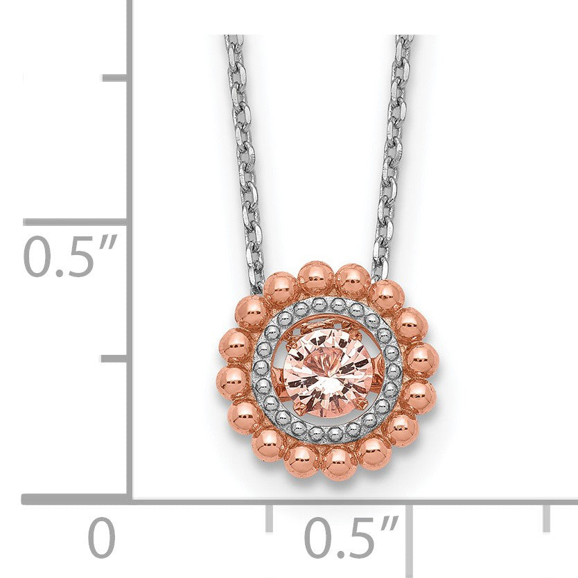 Sterling Silver RH-pltd Rose-tone Moving Pink CZ w/2in ext Necklace