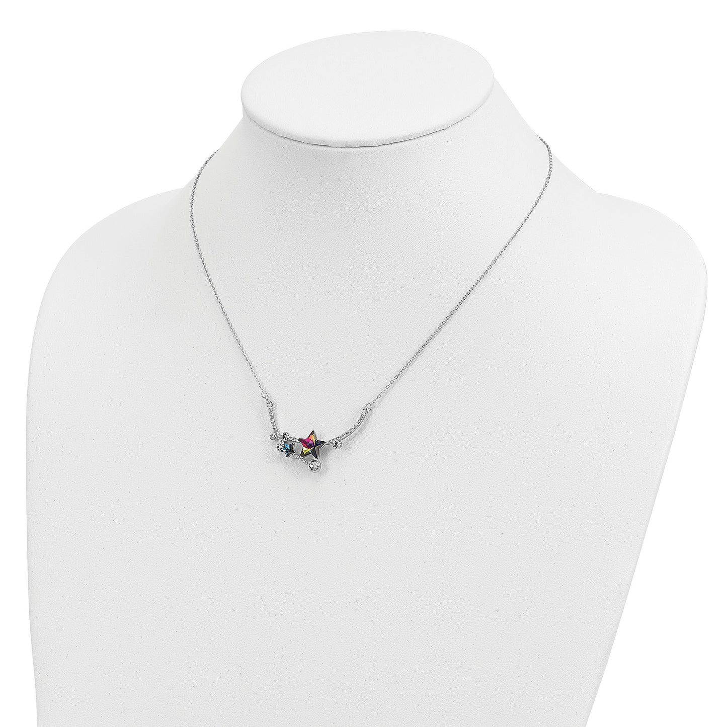 Sterling Silver RH-plated Multi-color Crystal Star w/2in ext Necklace