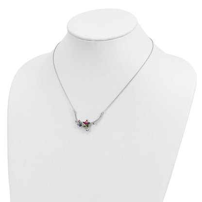 Sterling Silver RH-plated Multi-color Crystal Star w/2in ext Necklace