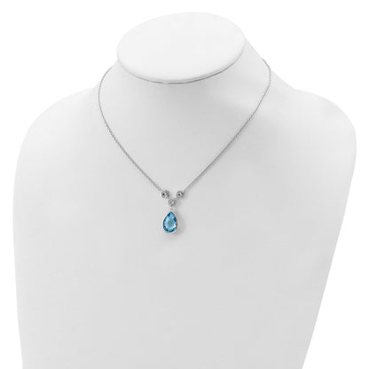 Sterling Silver Rhodium-plated White & Blue Topaz w/ 2in ext. Necklace