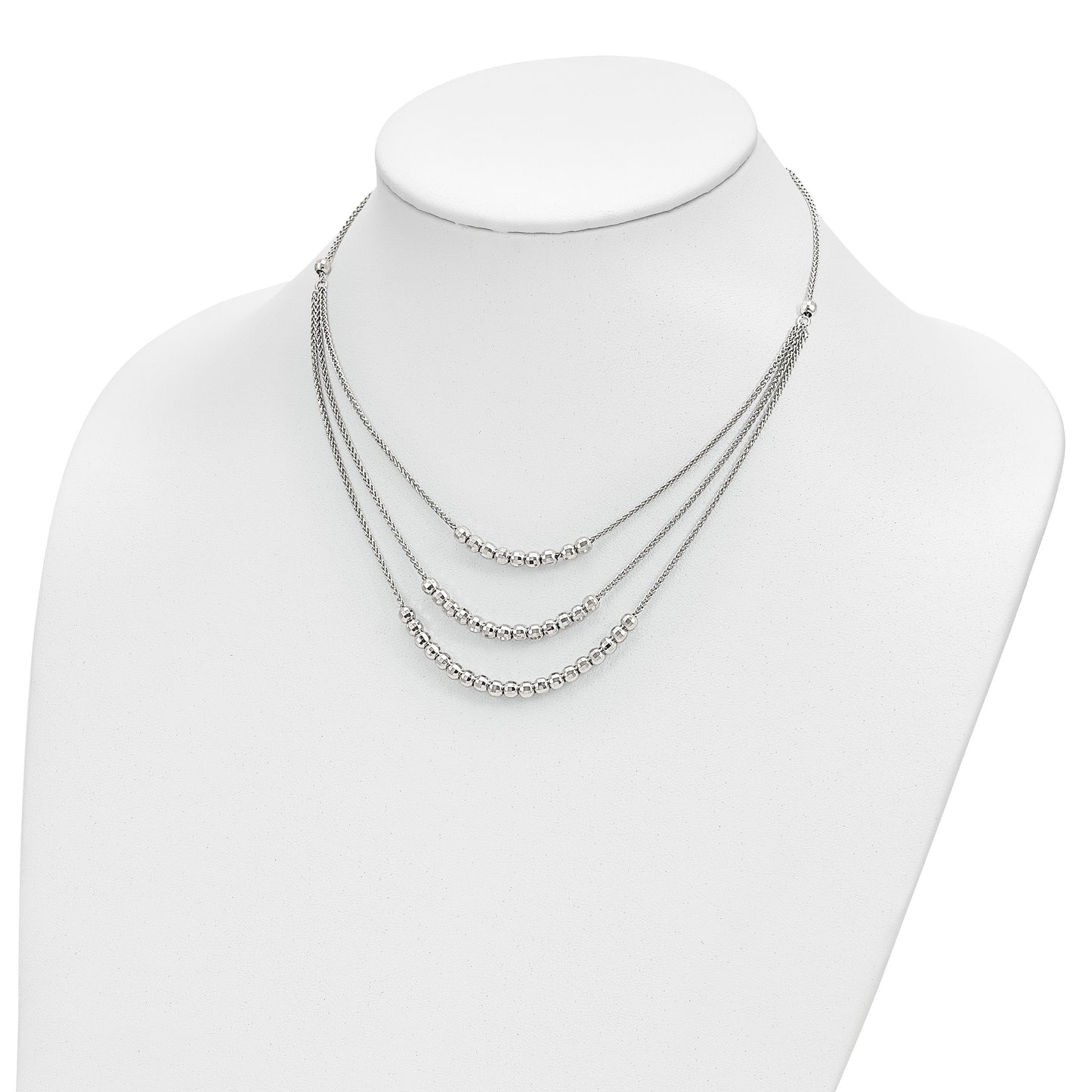 Sterling Silver Rhodium-plated Beaded Multi Layer Necklace