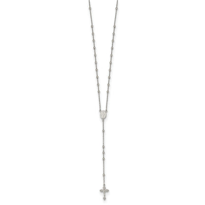 Sterling Silver Rhodium-plated Beaded Rosary 27 inch Necklace