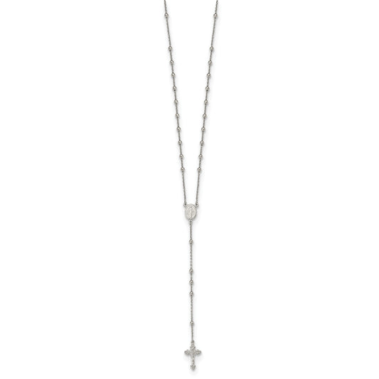 Sterling Silver Rhodium-plated Beaded Rosary 27 inch Necklace