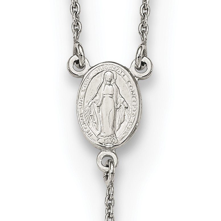 Sterling Silver Rhodium-plated Beaded Rosary 27 inch Necklace