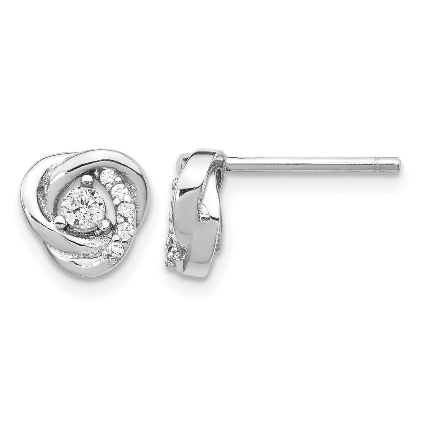 Sterling Silver Rhodium-plated CZ Love Knot Earrings w/2in ext Necklace Set