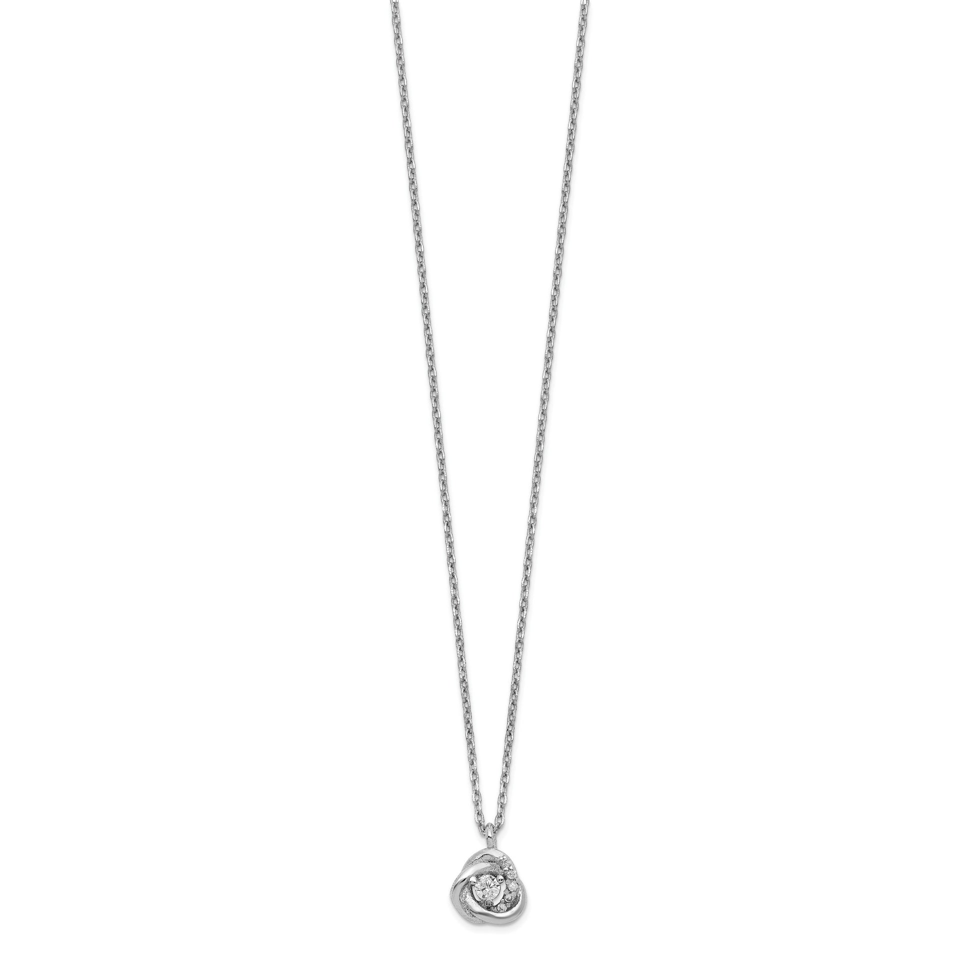 Sterling Silver Rhodium-plated CZ Love Knot Earrings w/2in ext Necklace Set