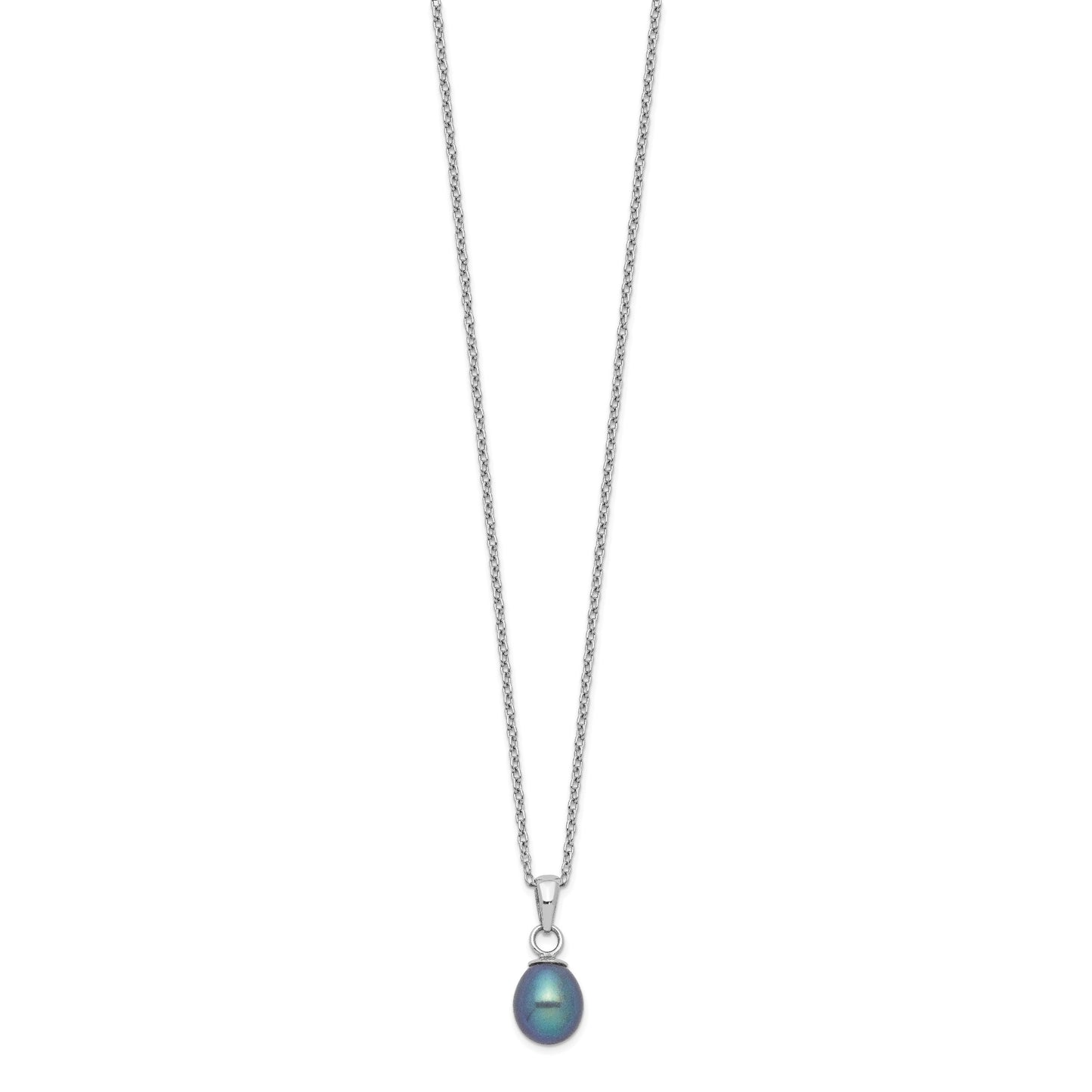 Sterling Silver Rhodium-plated 6-7mm Black Teardrop Freshwater Cultured Pearl 17 inch Necklace and Button Post Earrings Set