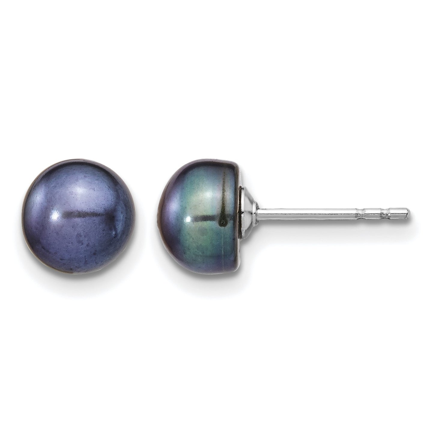 Sterling Silver Rhodium-plated 6-7mm Black Teardrop Freshwater Cultured Pearl 17 inch Necklace and Button Post Earrings Set