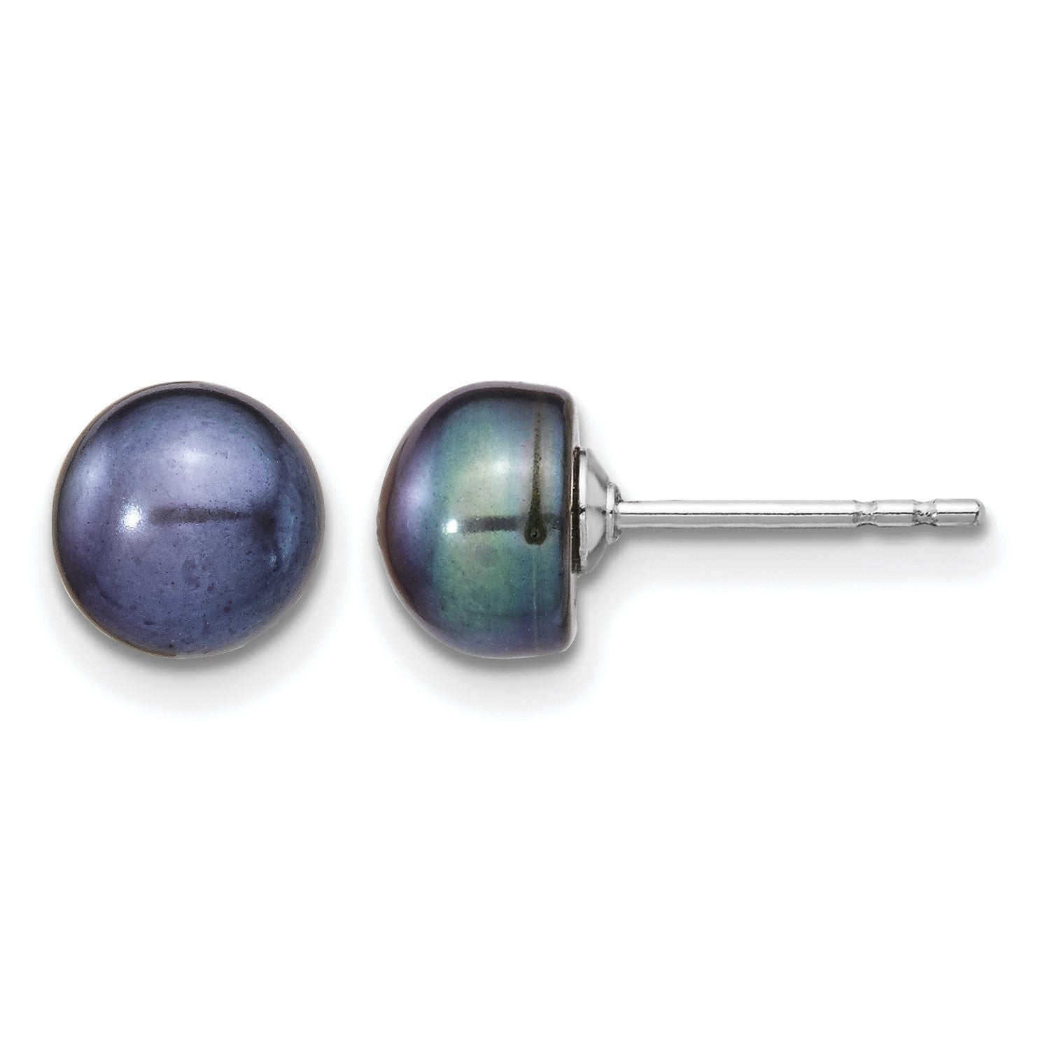 Sterling Silver Rhodium-plated 6-7mm Black Teardrop Freshwater Cultured Pearl 17 inch Necklace and Button Post Earrings Set