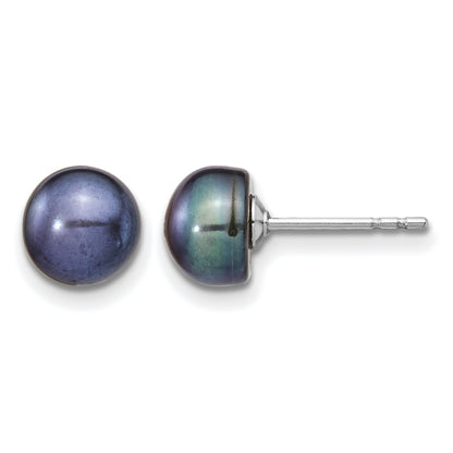 Sterling Silver Rhodium-plated 6-7mm Black Teardrop Freshwater Cultured Pearl 17 inch Necklace and Button Post Earrings Set