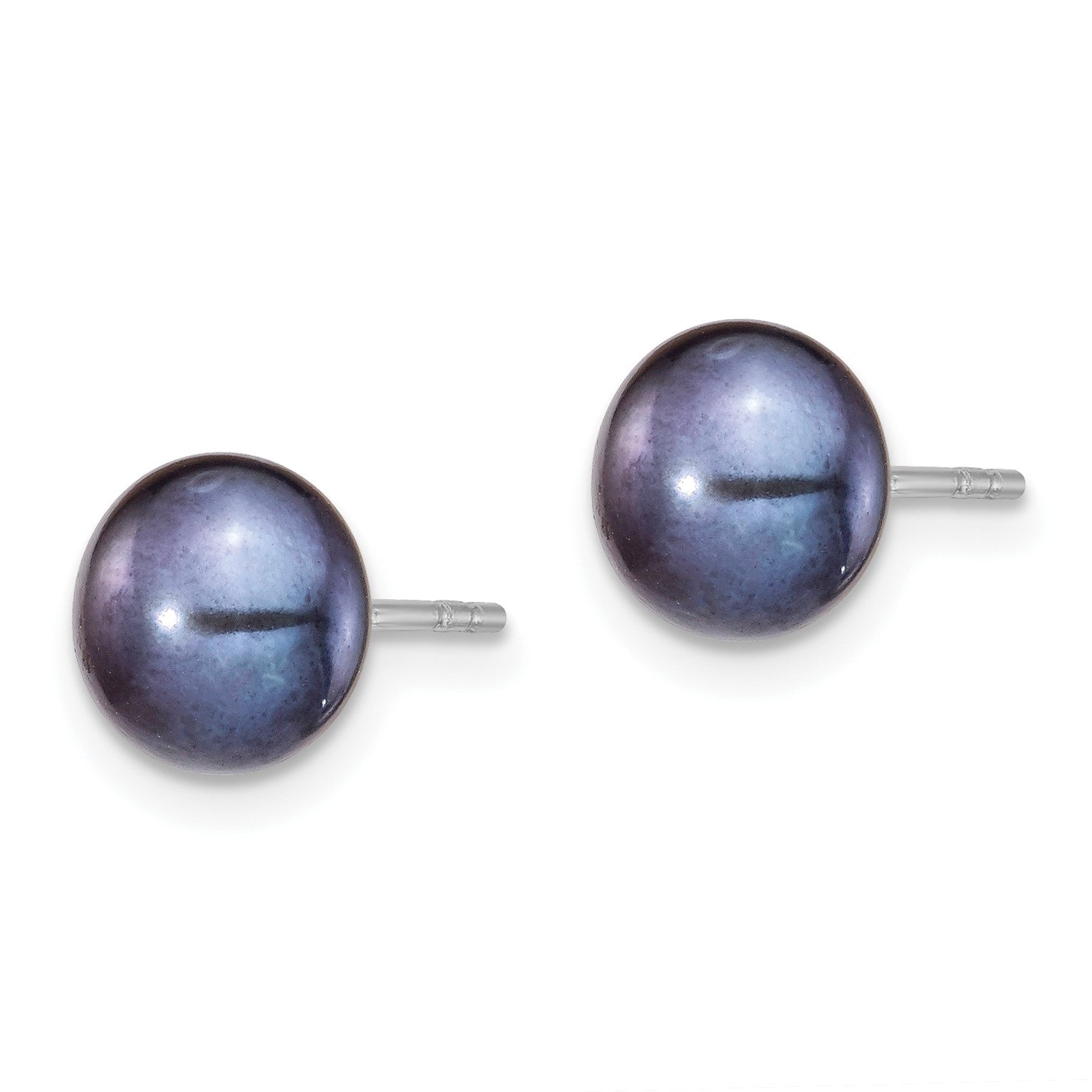 Sterling Silver Rhodium-plated 6-7mm Black Teardrop Freshwater Cultured Pearl 17 inch Necklace and Button Post Earrings Set