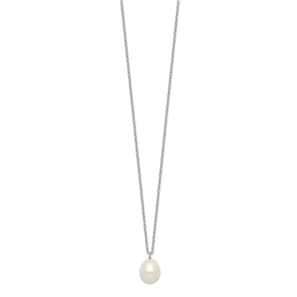 Sterling Silver Rhodium-plated 8-9mm White Rice Freshwater Cultured Pearl 18 inch Necklace and Post Dangle Earrings Set