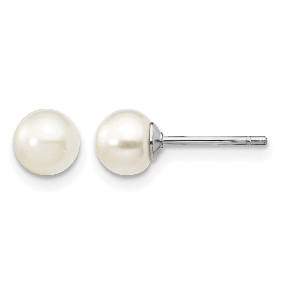 Sterling Silver Madi K Rhodium-plated 5-6mm White Semi-Round Freshwater Cultured Pearl 12 inch Necklace, 4 inch Bracelet & Post Earrings Set
