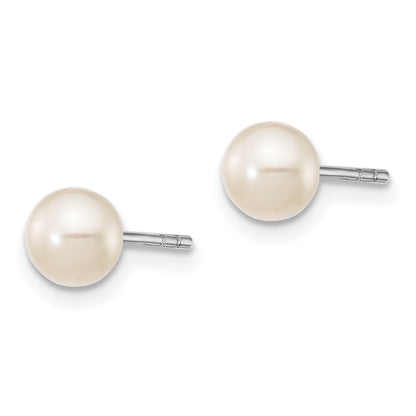 Sterling Silver Madi K Rhodium-plated 5-6mm White Semi-Round Freshwater Cultured Pearl 12 inch Necklace, 4 inch Bracelet & Post Earrings Set