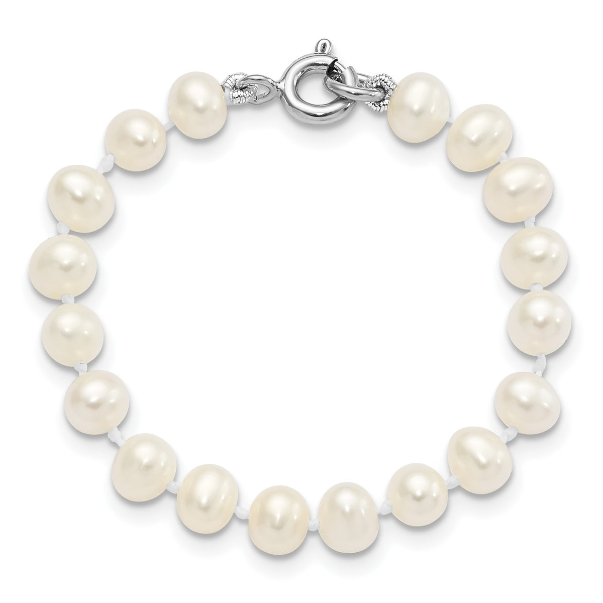 Sterling Silver Madi K Rhodium-plated 5-6mm White Semi-Round Freshwater Cultured Pearl 12 inch Necklace, 4 inch Bracelet & Post Earrings Set