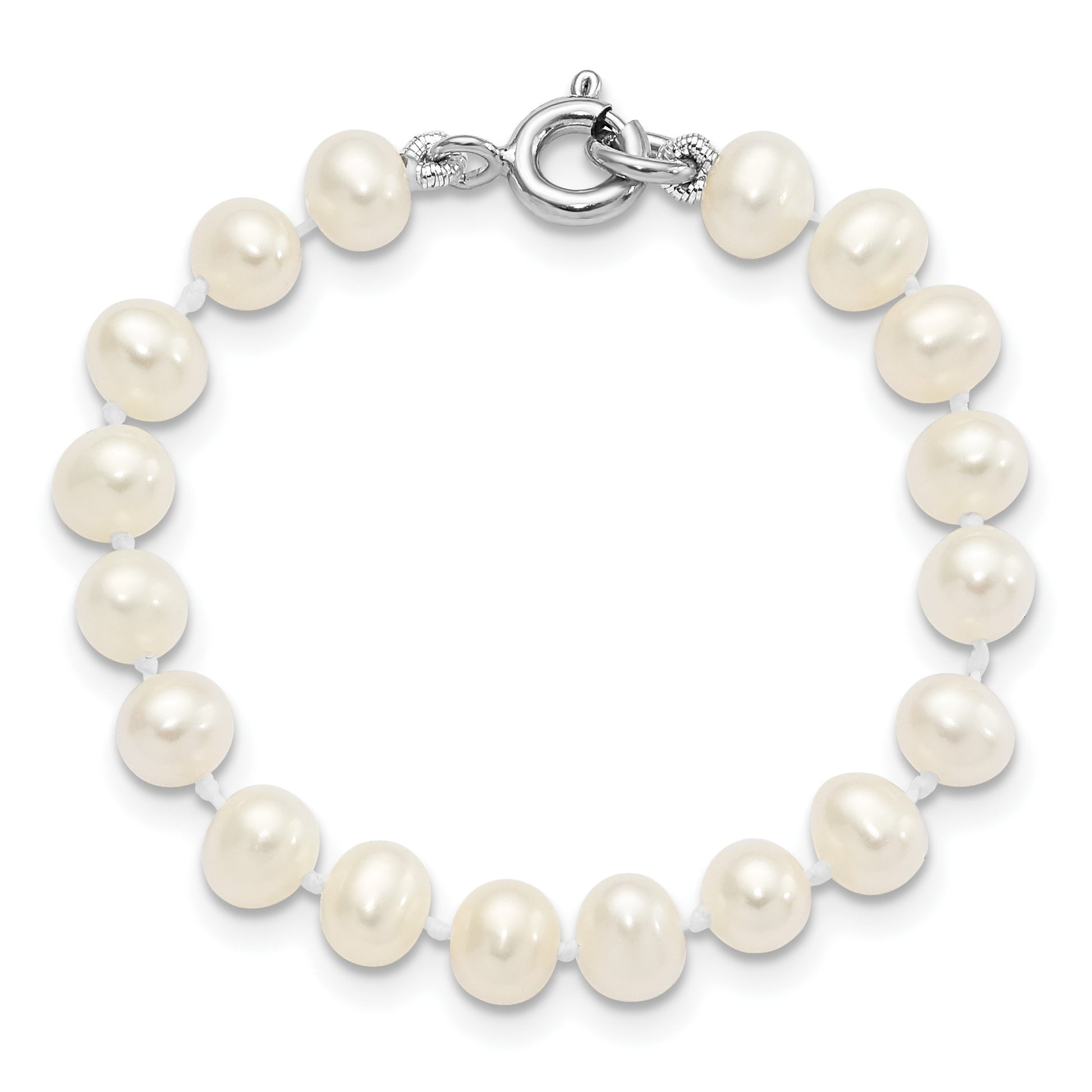 Sterling Silver Madi K Rhodium-plated 5-6mm White Semi-Round Freshwater Cultured Pearl 12 inch Necklace, 4 inch Bracelet & Post Earrings Set