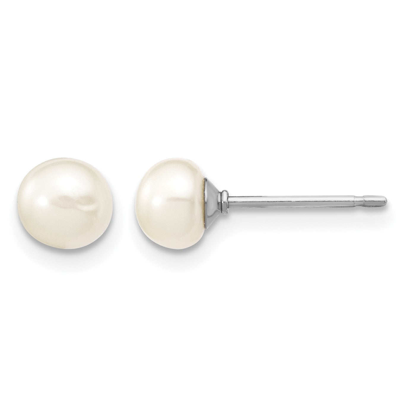 Sterling Silver Madi K Rhodium-plated 5-6mm White Semi-Round Freshwater Cultured Pearl 12 inch Necklace, 4 inch Bracelet & Button Post Earrings Set