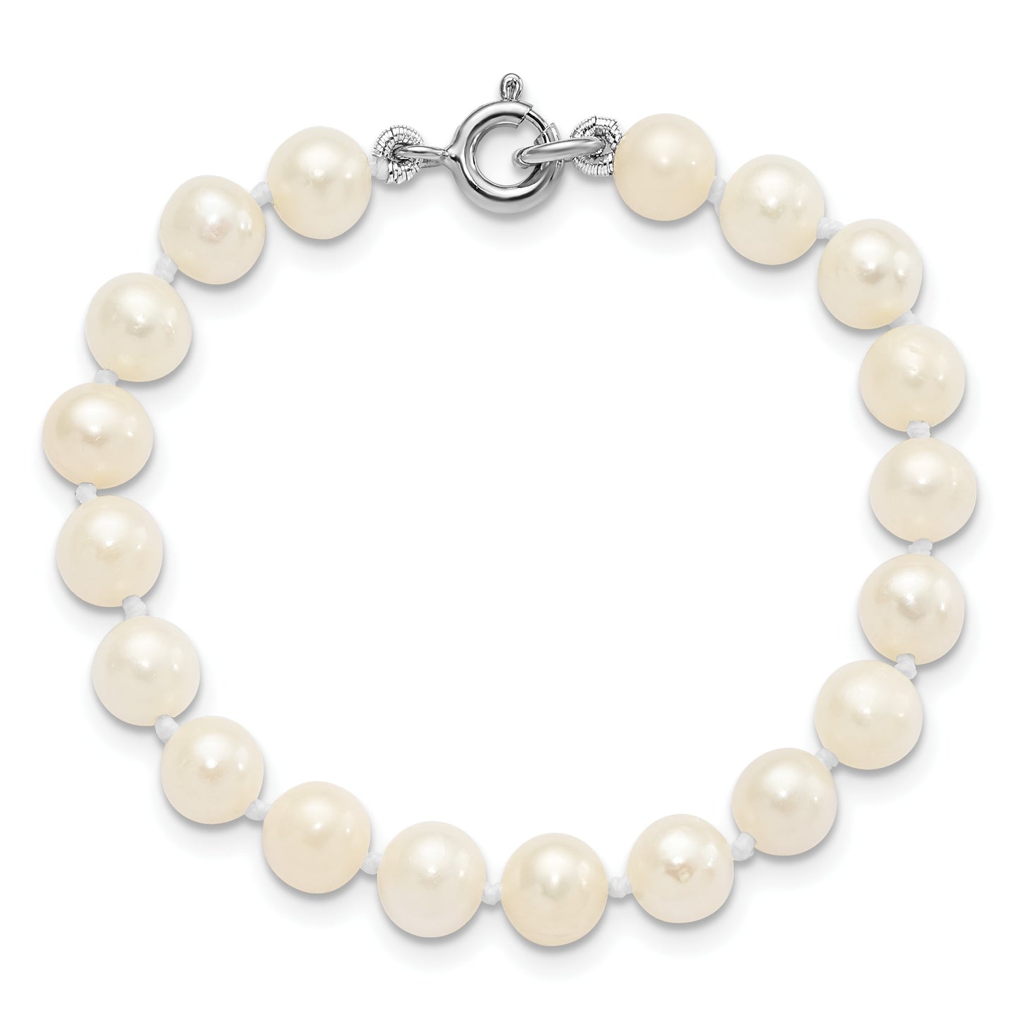 Sterling Silver Madi K Rhodium-plated 5-6mm White Semi-Round Freshwater Cultured Pearl 12 inch Necklace, 4 inch Bracelet & Button Post Earrings Set