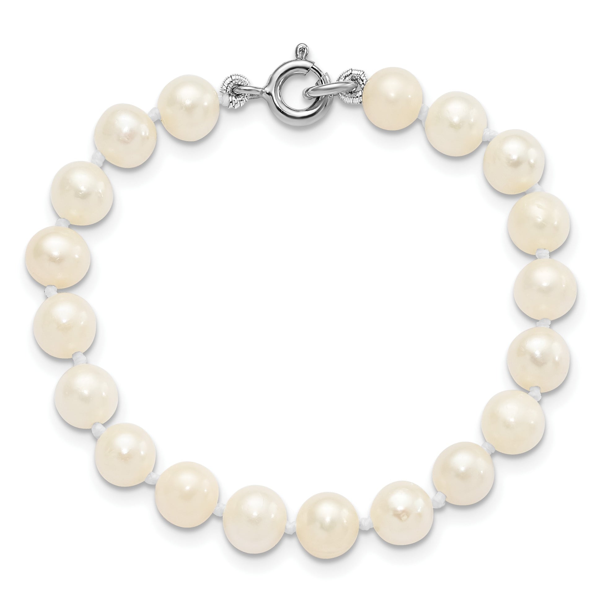 Sterling Silver Madi K Rhodium-plated 5-6mm White Semi-Round Freshwater Cultured Pearl 12 inch Necklace, 4 inch Bracelet & Button Post Earrings Set