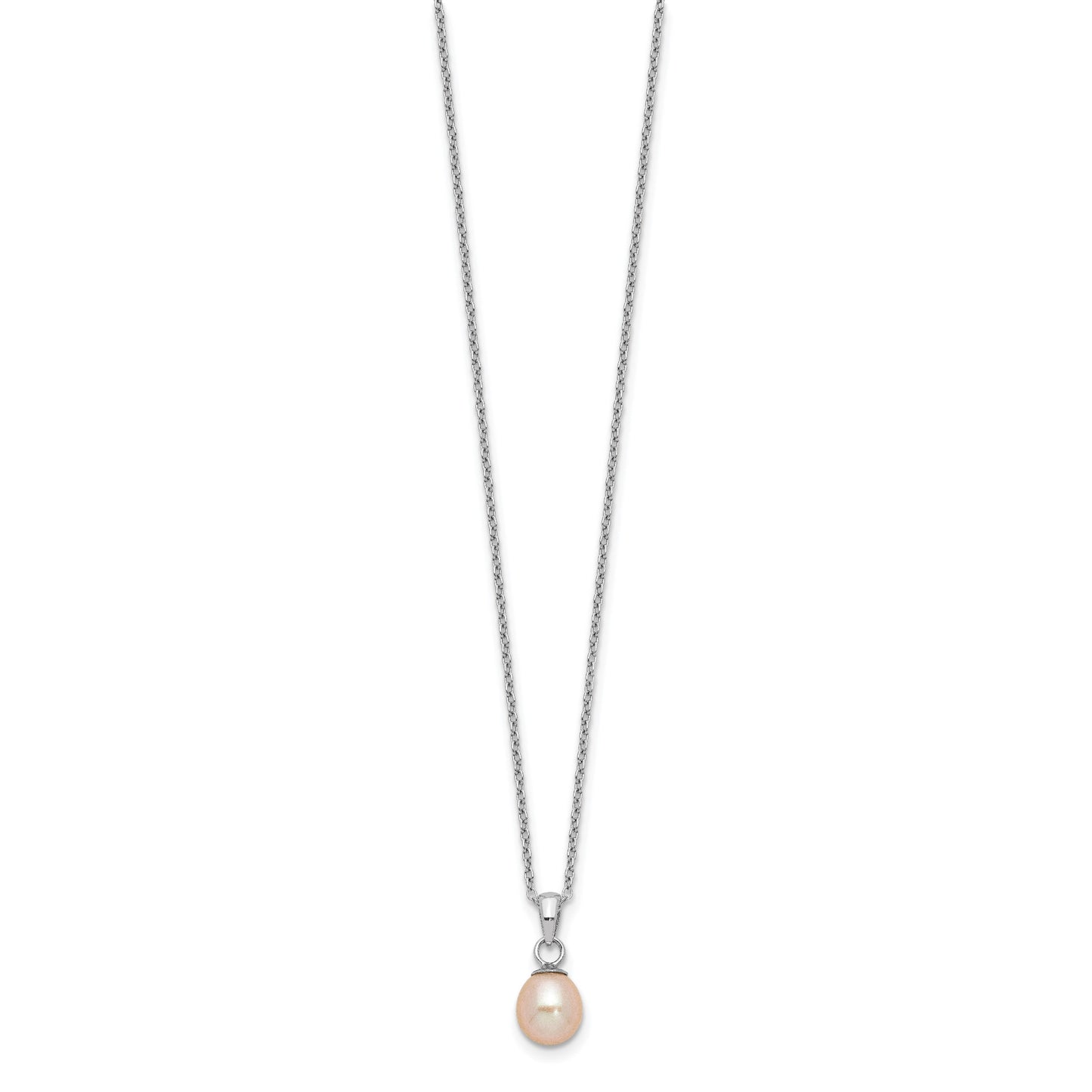 Sterling Silver Rhodium-plated 6-7mm Pink Teardrop Freshwater Cultured Pearl 17 inch Necklace and Button Post Earrings Set