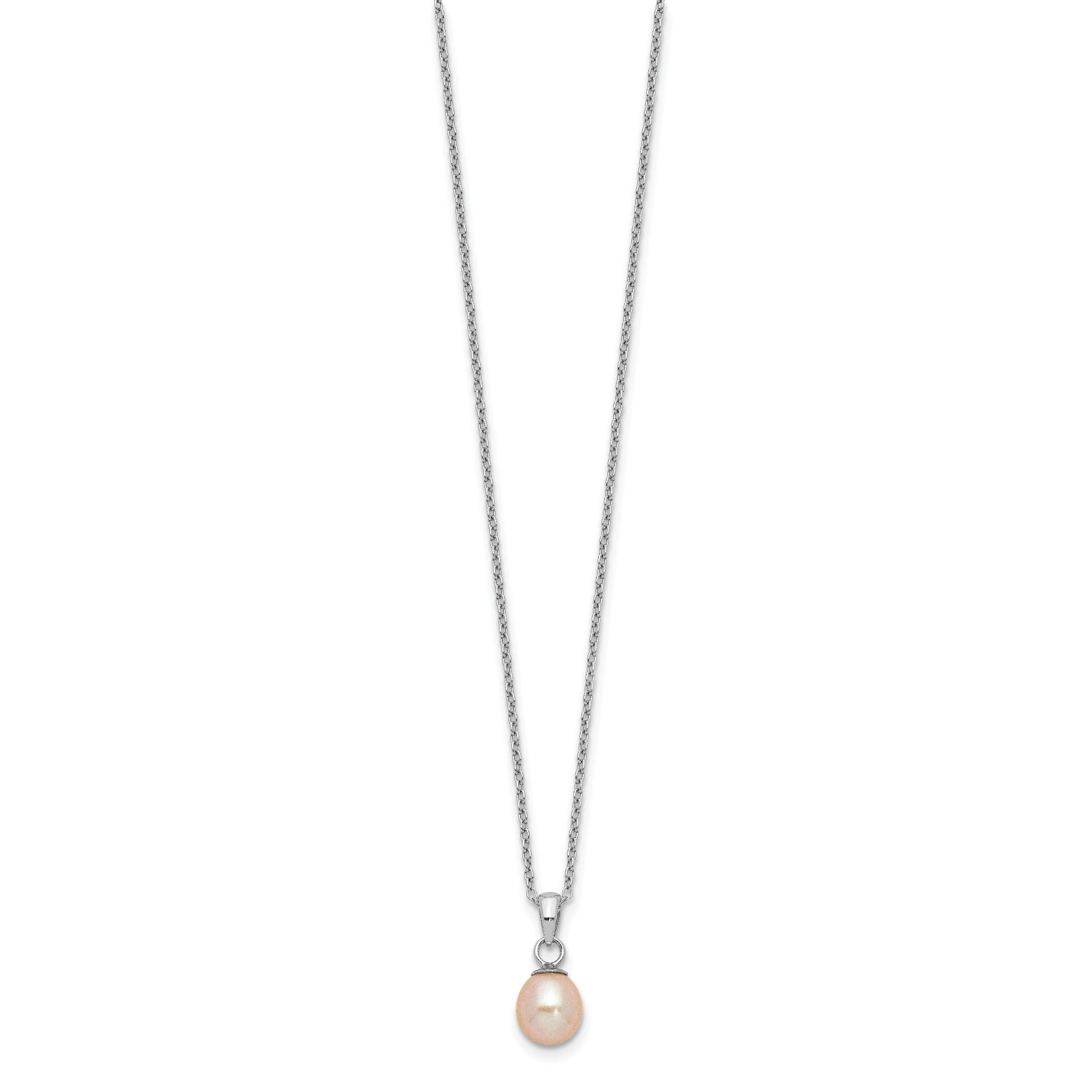 Sterling Silver Rhodium-plated 6-7mm Pink Teardrop Freshwater Cultured Pearl 17 inch Necklace and Button Post Earrings Set