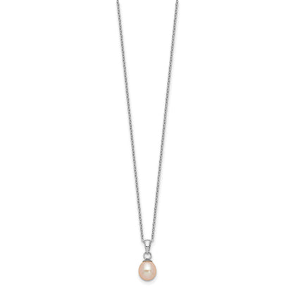 Sterling Silver Rhodium-plated 6-7mm Pink Teardrop Freshwater Cultured Pearl 17 inch Necklace and Button Post Earrings Set