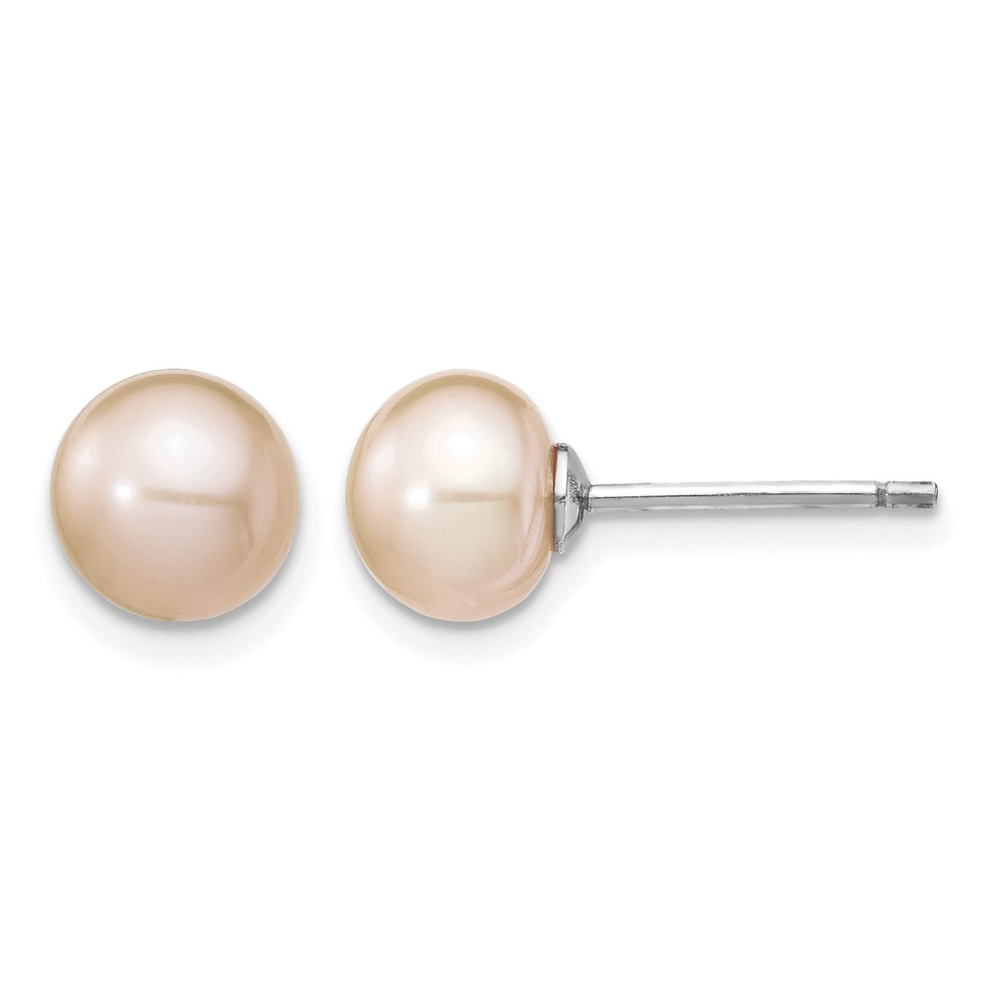 Sterling Silver Rhodium-plated 6-7mm Pink Teardrop Freshwater Cultured Pearl 17 inch Necklace and Button Post Earrings Set