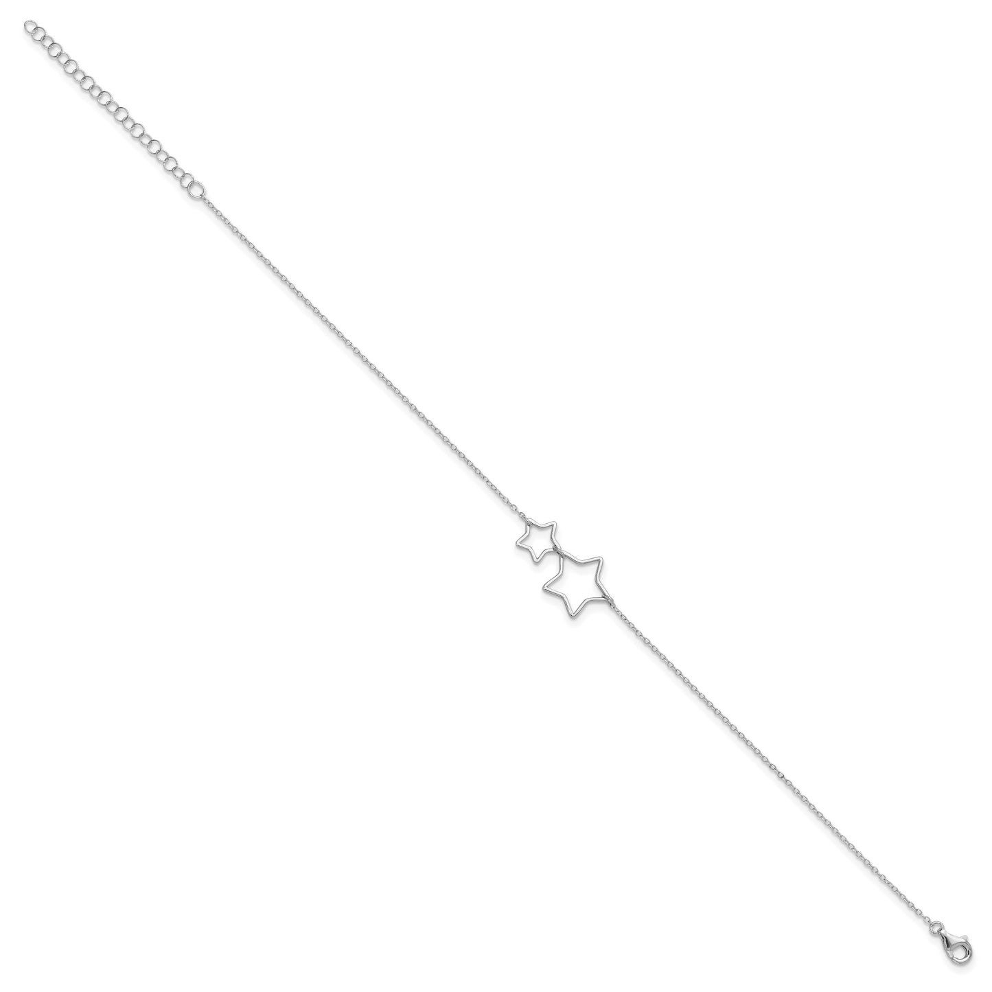 Sterling Silver Rhodium-plated Cut-Out Stars 9 inch Plus 2 inch Extender - Total 11 inch Anklet