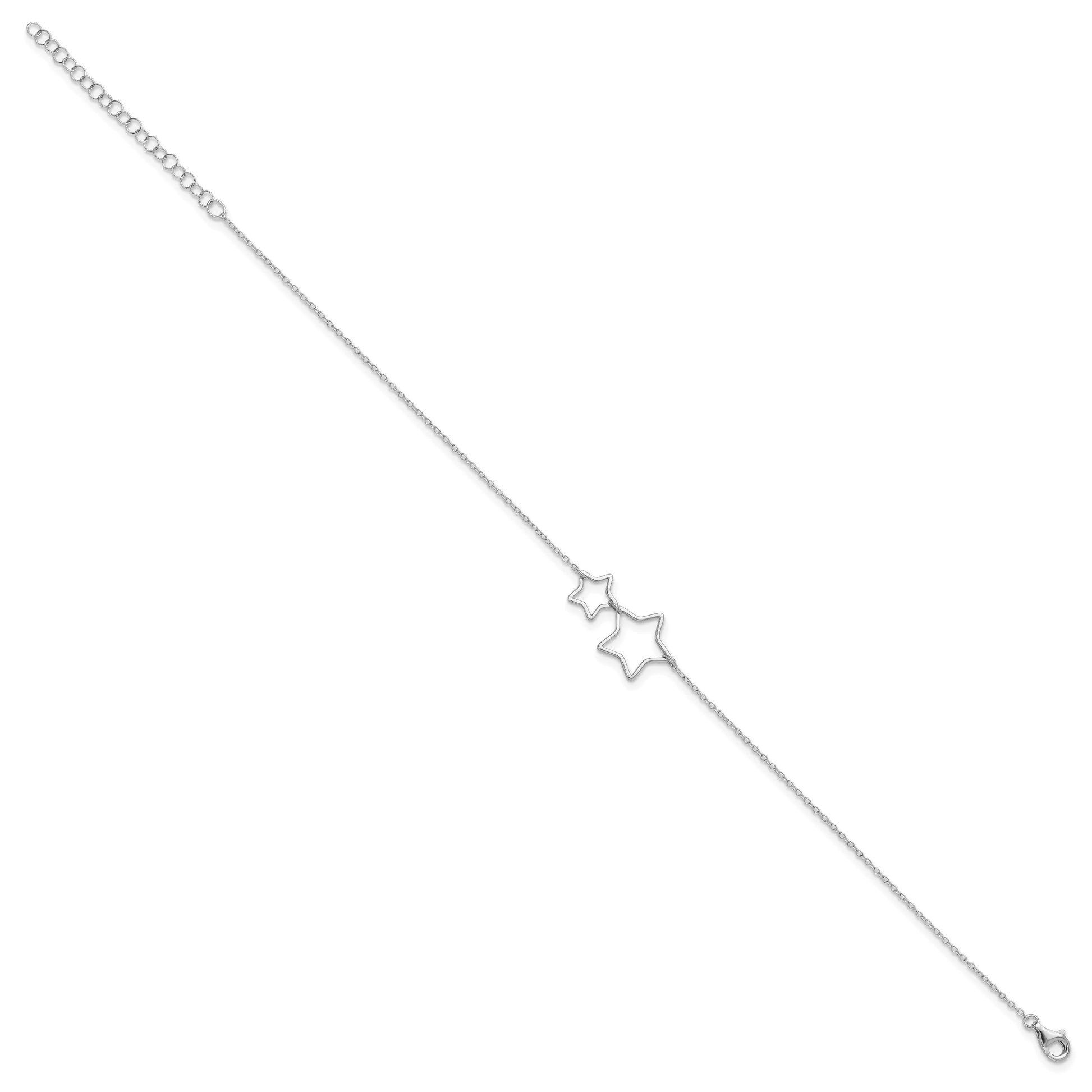 Sterling Silver Rhodium-plated Cut-Out Stars 9 inch Plus 2 inch Extender - Total 11 inch Anklet