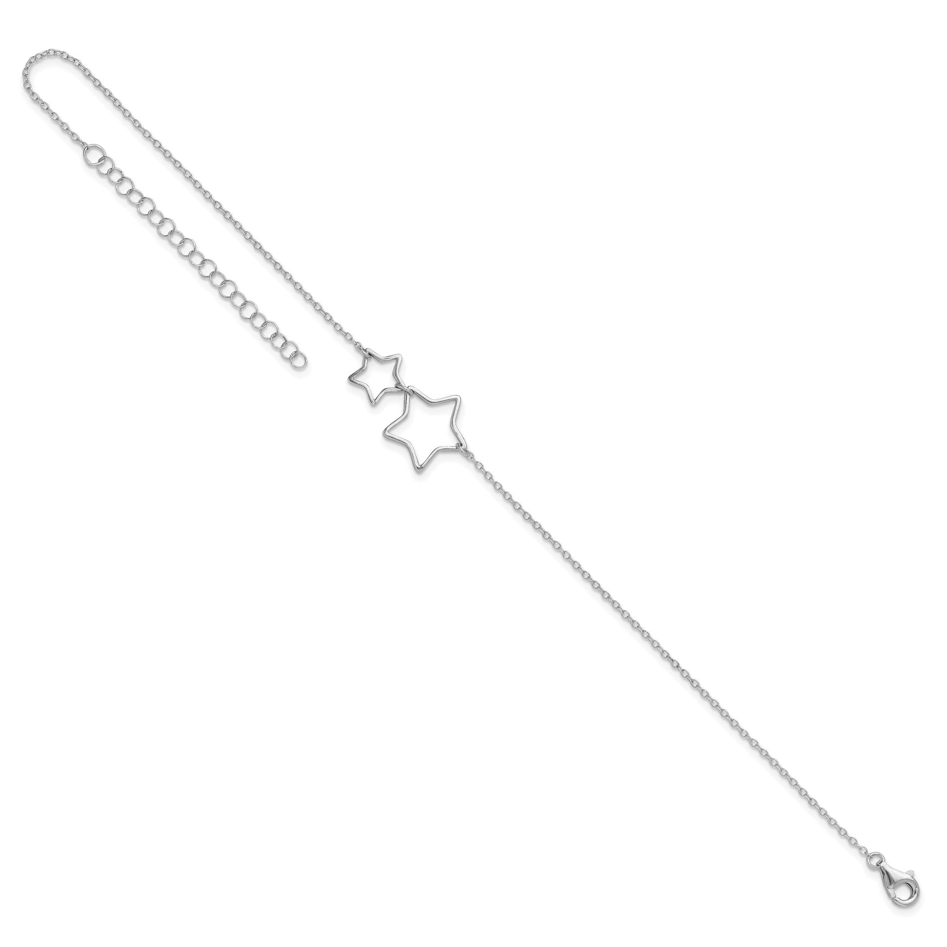 Sterling Silver Rhodium-plated Cut-Out Stars 9 inch Plus 2 inch Extender - Total 11 inch Anklet