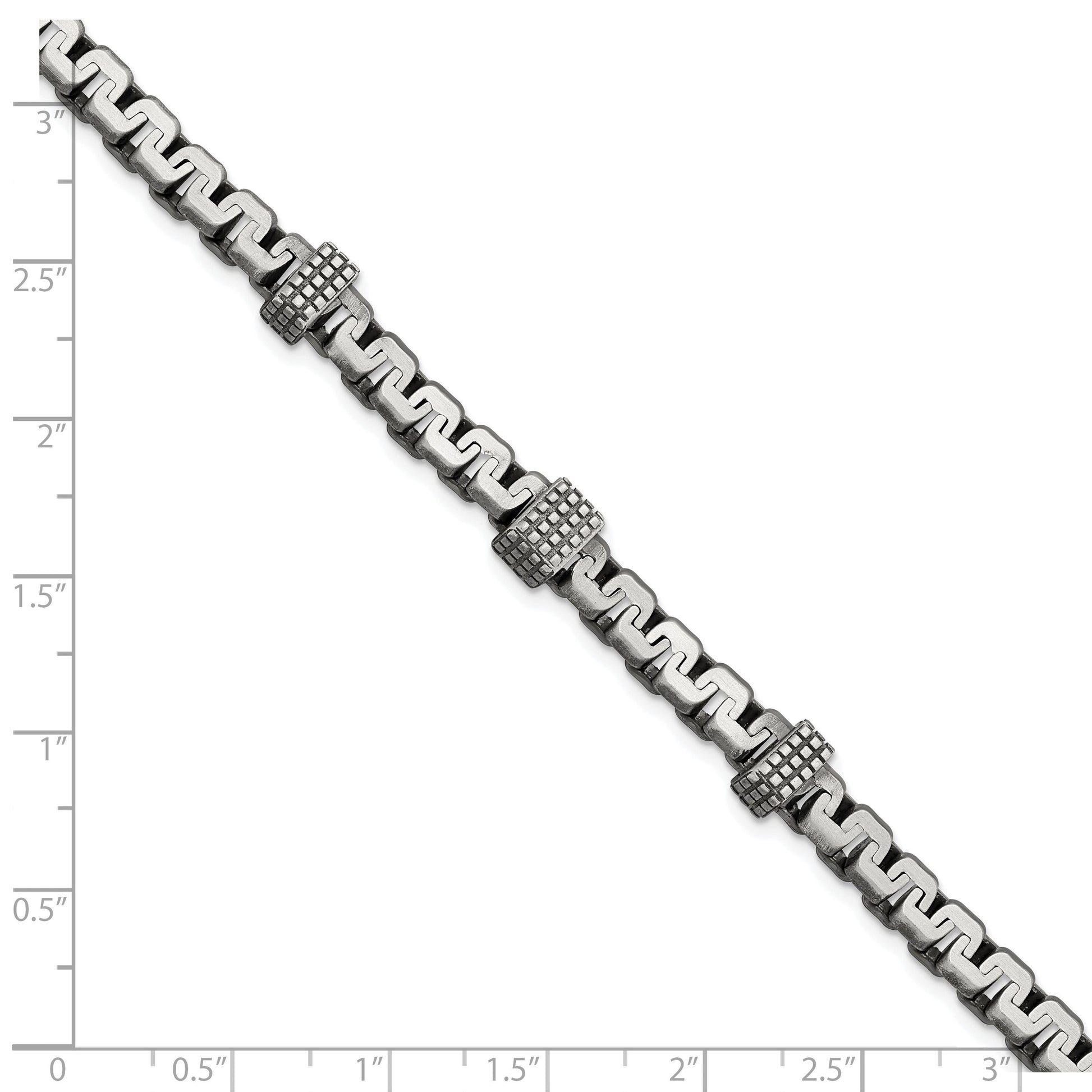 Sterling Silver Mens Antiqued Brushed Textured Link Bracelet