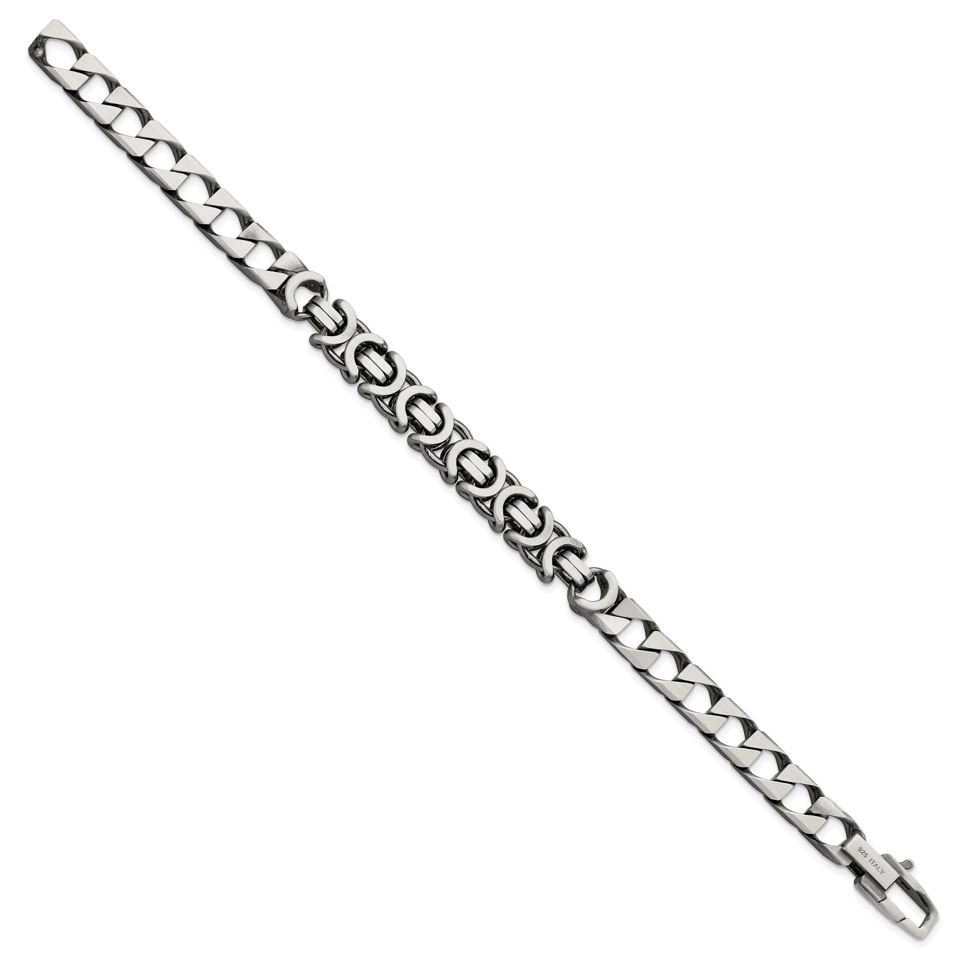 Sterling Silver Mens Antiqued Brushed Curb/Circles Bracelet