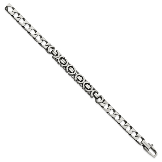 Sterling Silver Mens Antiqued Brushed Curb/Circles Bracelet