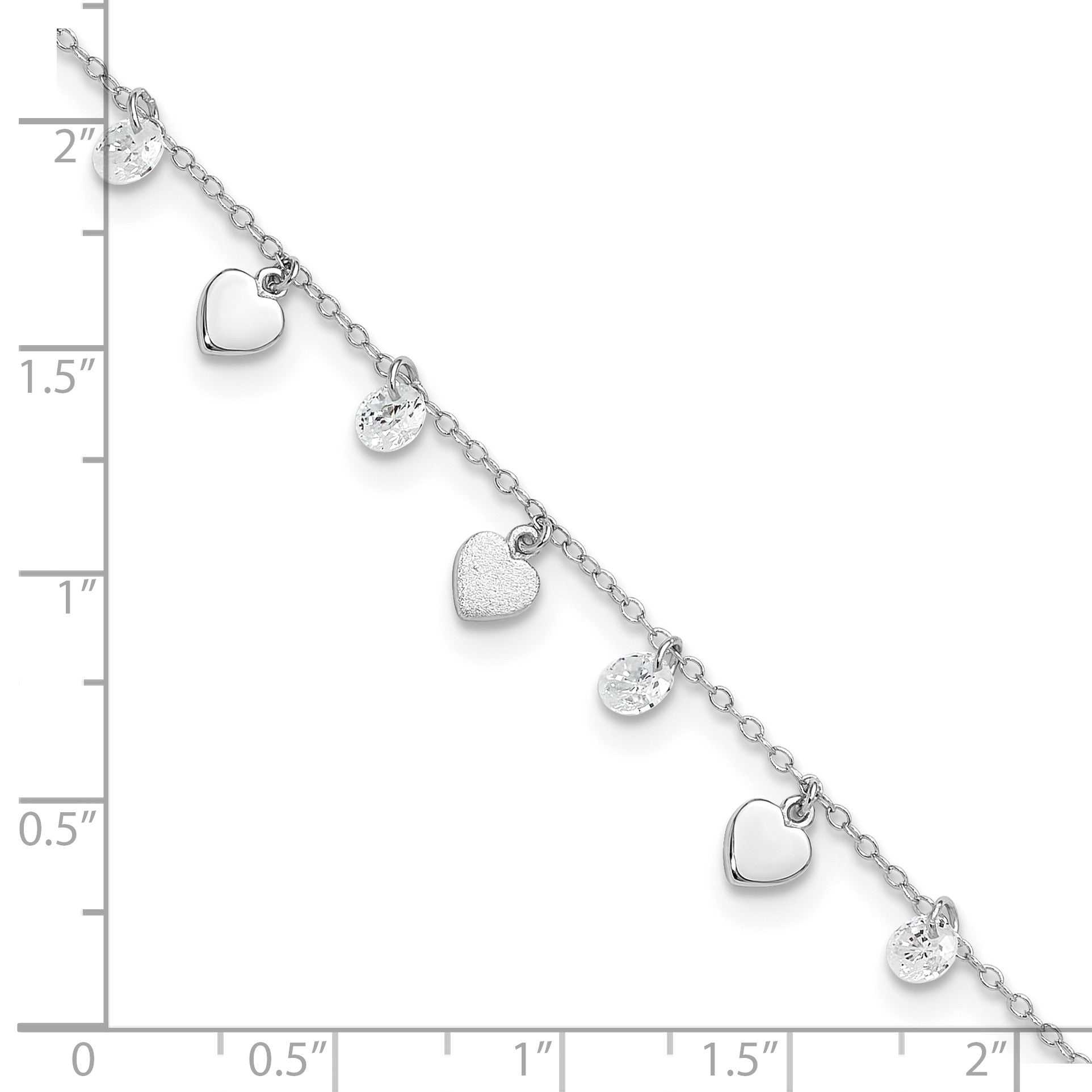 Sterling Silver Rhodium-plated Hearts and CZ 8.75 inch Plus 1 inch Extender - Total 9.75 inch Anklet