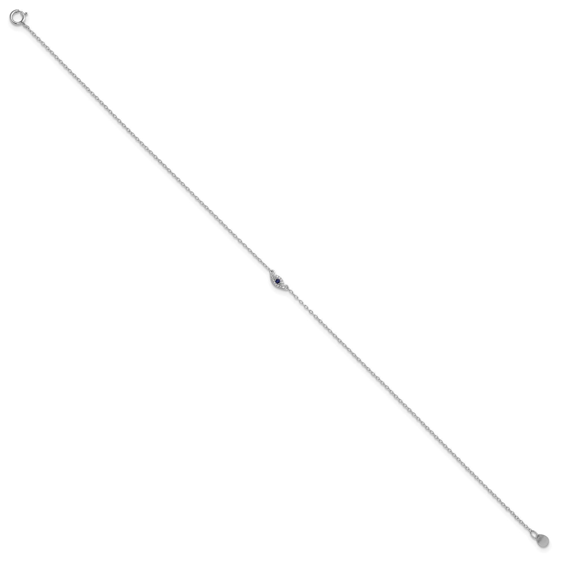 Sterling Silver Rhodium-plated Polished Blue & White CZ Eye 10in  Anklet
