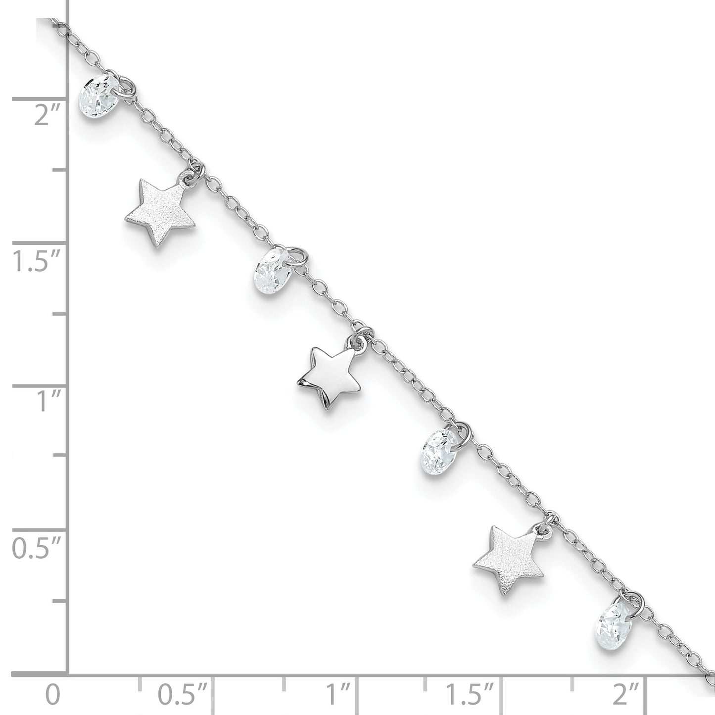 Sterling Silver Rhodium-plated Stars and CZ 9 inch Plus 1 inch Extender - Total 10 inch Anklet