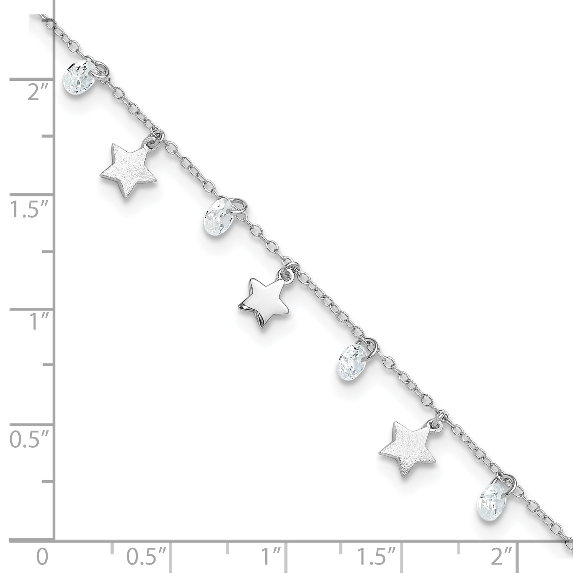 Sterling Silver Rhodium-plated Stars and CZ 9 inch Plus 1 inch Extender - Total 10 inch Anklet