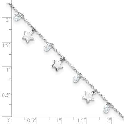 Sterling Silver Rhodium-plated Stars and CZ 9 inch Plus 1 inch Extender - Total 10 inch Anklet