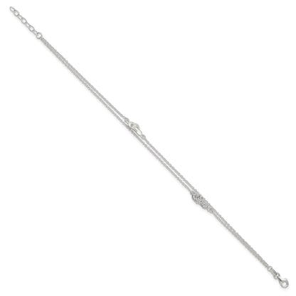 Sterling Silver 2-Strand CZ Flip Flop 9 inch Plus 1 inch Extender - Total 11 inch Anklet