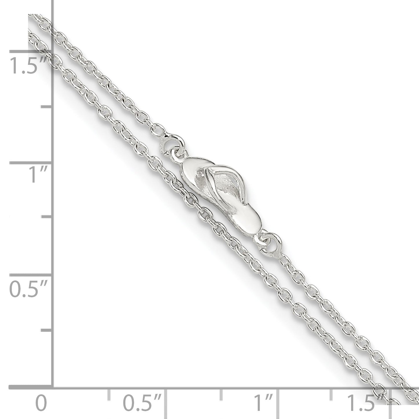 Sterling Silver 2-Strand CZ Flip Flop 9 inch Plus 1 inch Extender - Total 11 inch Anklet